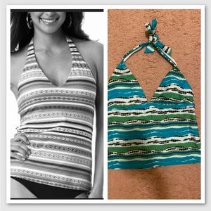 Faded Glory Green Blue Striped Tankini Bathing Suit Top Swimsuit Size Large L